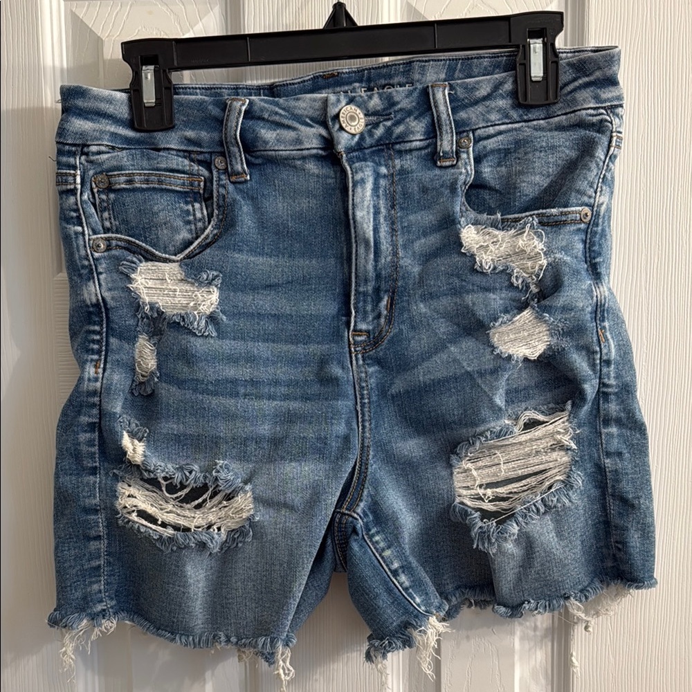Distressed Mid-Blue Denim Women's Shorts